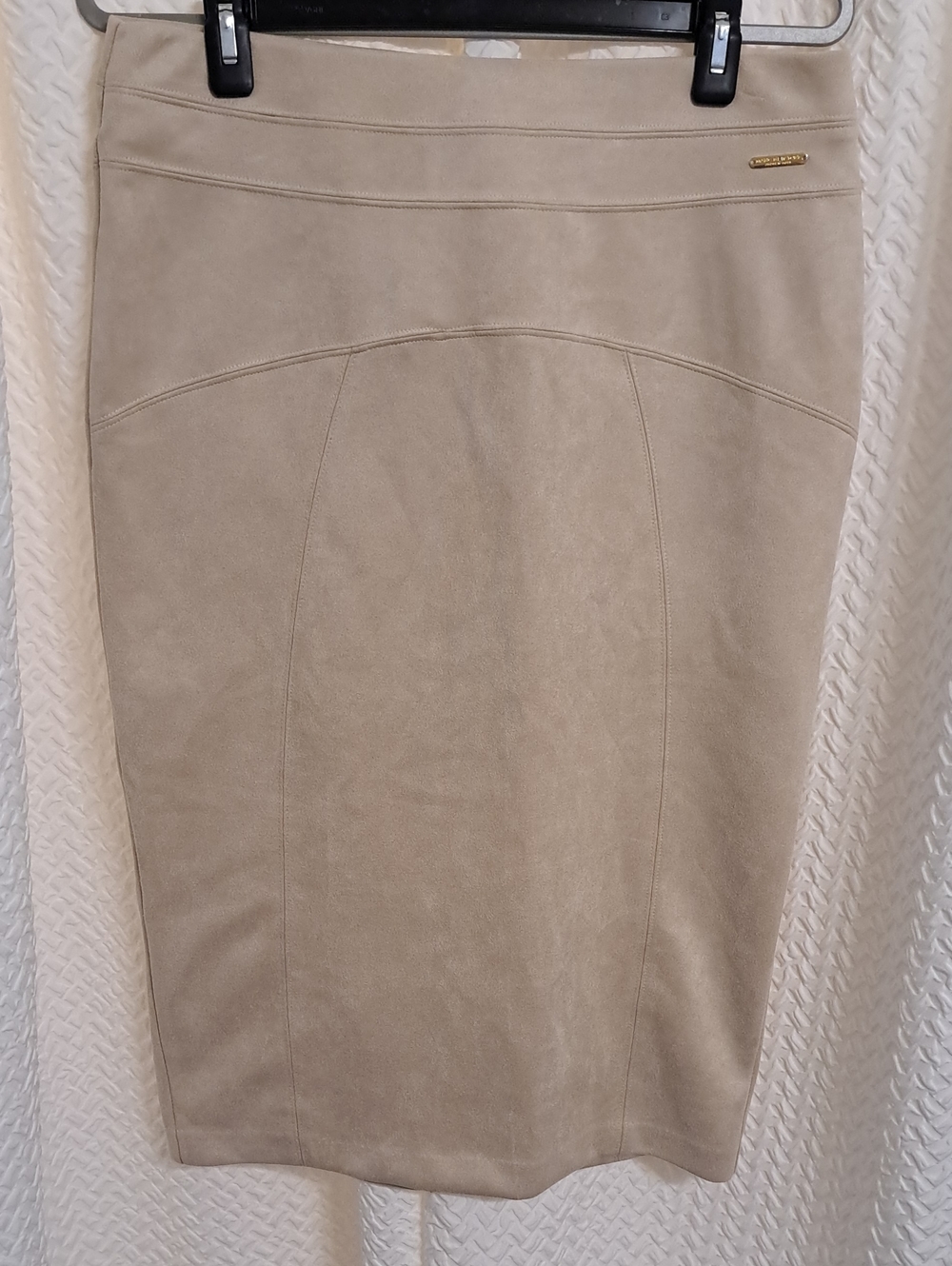 Andrew Marc Beige Suede-Look Pencil Skirt
